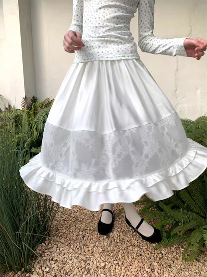 SOOMIE. Original Design White Lace Patchwork Puff Skirt