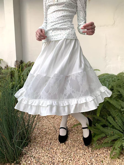SOOMIE. Original Design White Lace Patchwork Puff Skirt