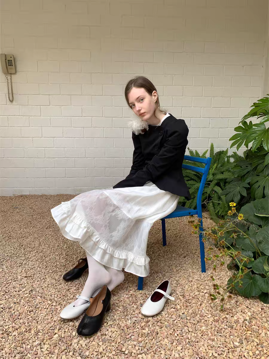 SOOMIE. Original Design White Lace Patchwork Puff Skirt