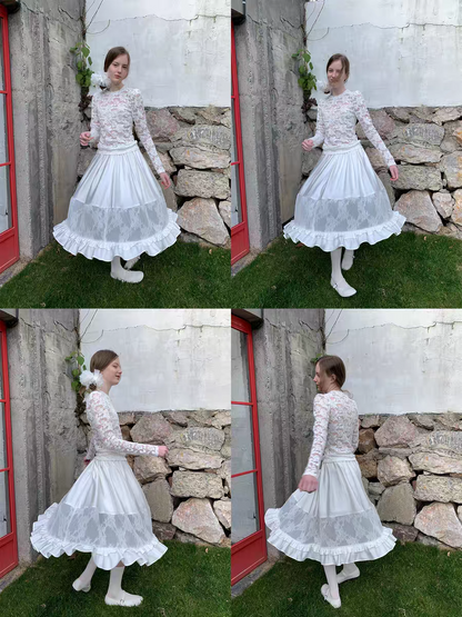 SOOMIE. Original Design White Lace Patchwork Puff Skirt