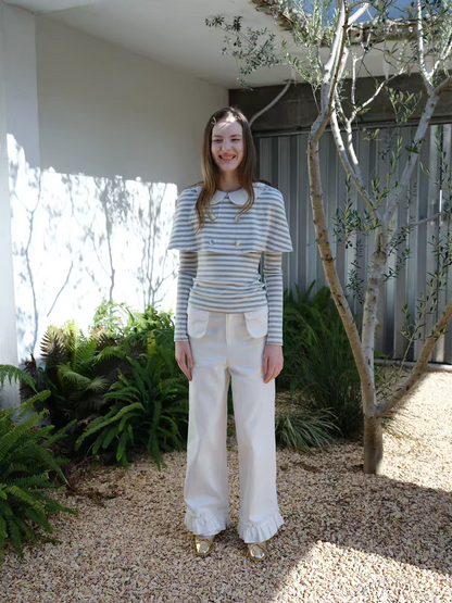 SOOMIE. Original Design Striped Cape Top with Peter Pan Collar