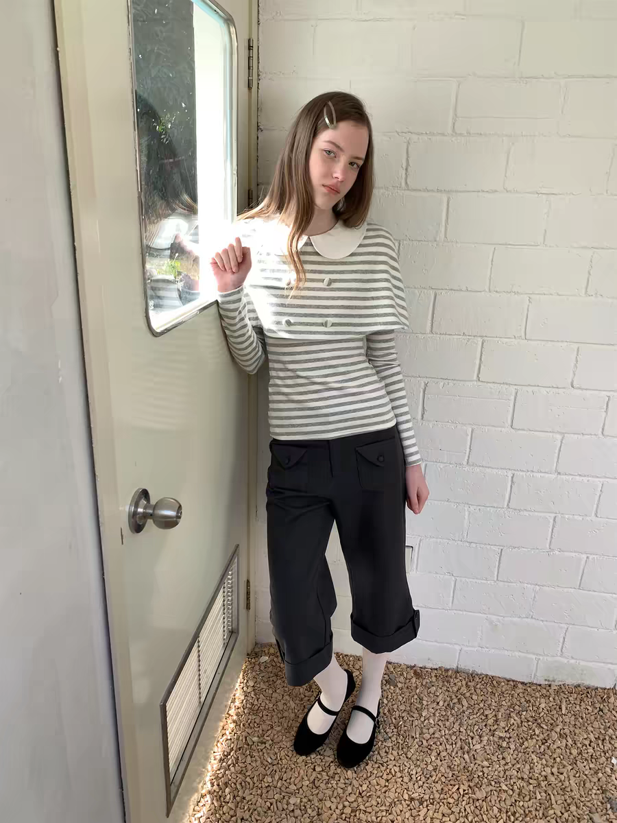 SOOMIE. Original Design Striped Cape Top with Peter Pan Collar