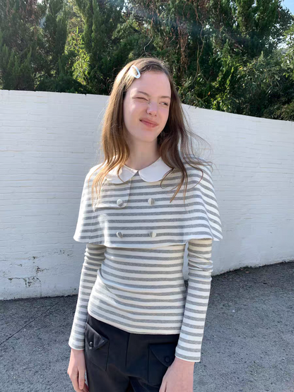 SOOMIE. Original Design Striped Cape Top with Peter Pan Collar