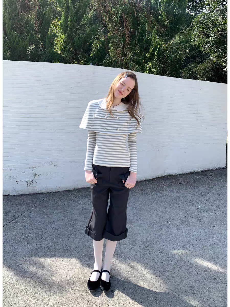 SOOMIE. Original Design Striped Cape Top with Peter Pan Collar