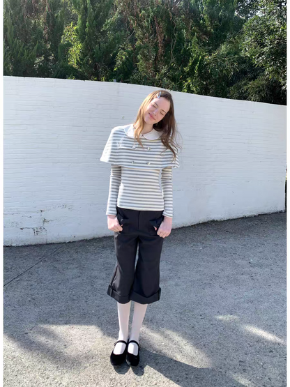 SOOMIE. Original Design Striped Cape Top with Peter Pan Collar
