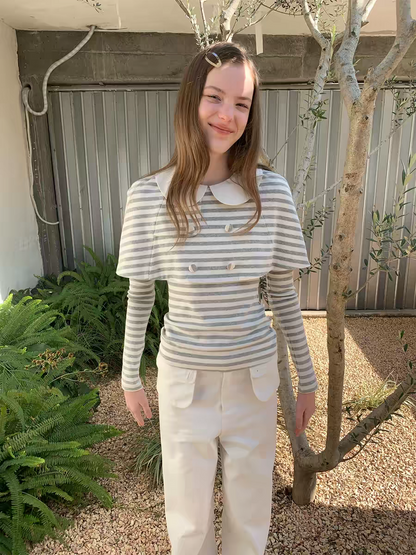 SOOMIE. Original Design Striped Cape Top with Peter Pan Collar