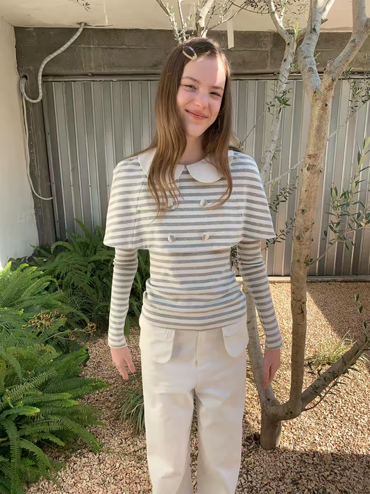 SOOMIE. Original Design Striped Cape Top with Peter Pan Collar