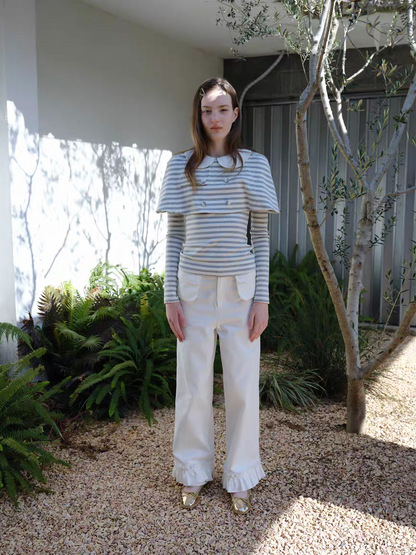 SOOMIE. Original Design Striped Cape Top with Peter Pan Collar