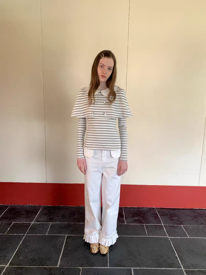 SOOMIE. Original Design Striped Cape Top with Peter Pan Collar