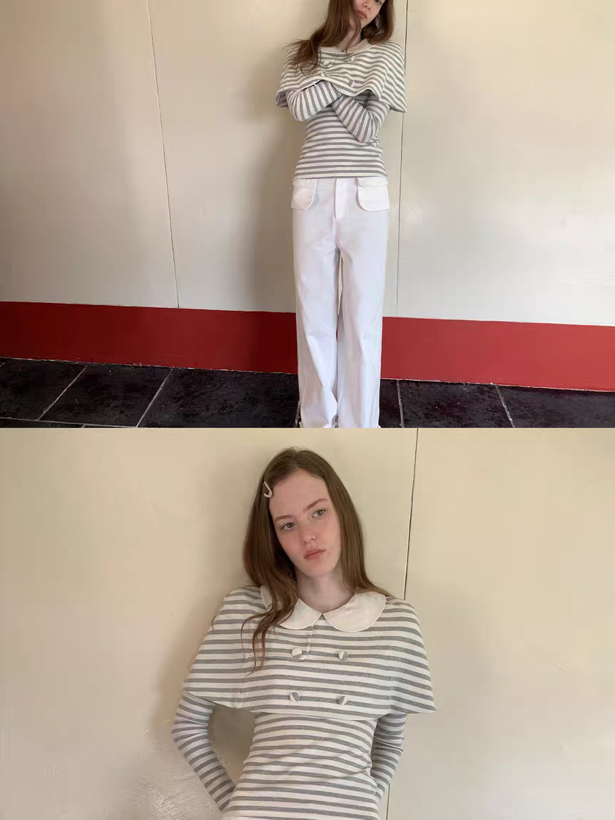 SOOMIE. Original Design Striped Cape Top with Peter Pan Collar