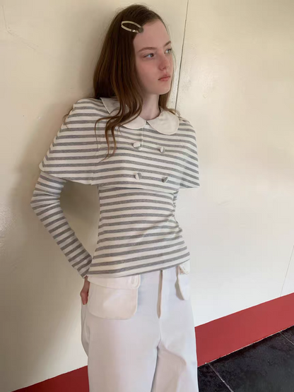 SOOMIE. Original Design Striped Cape Top with Peter Pan Collar