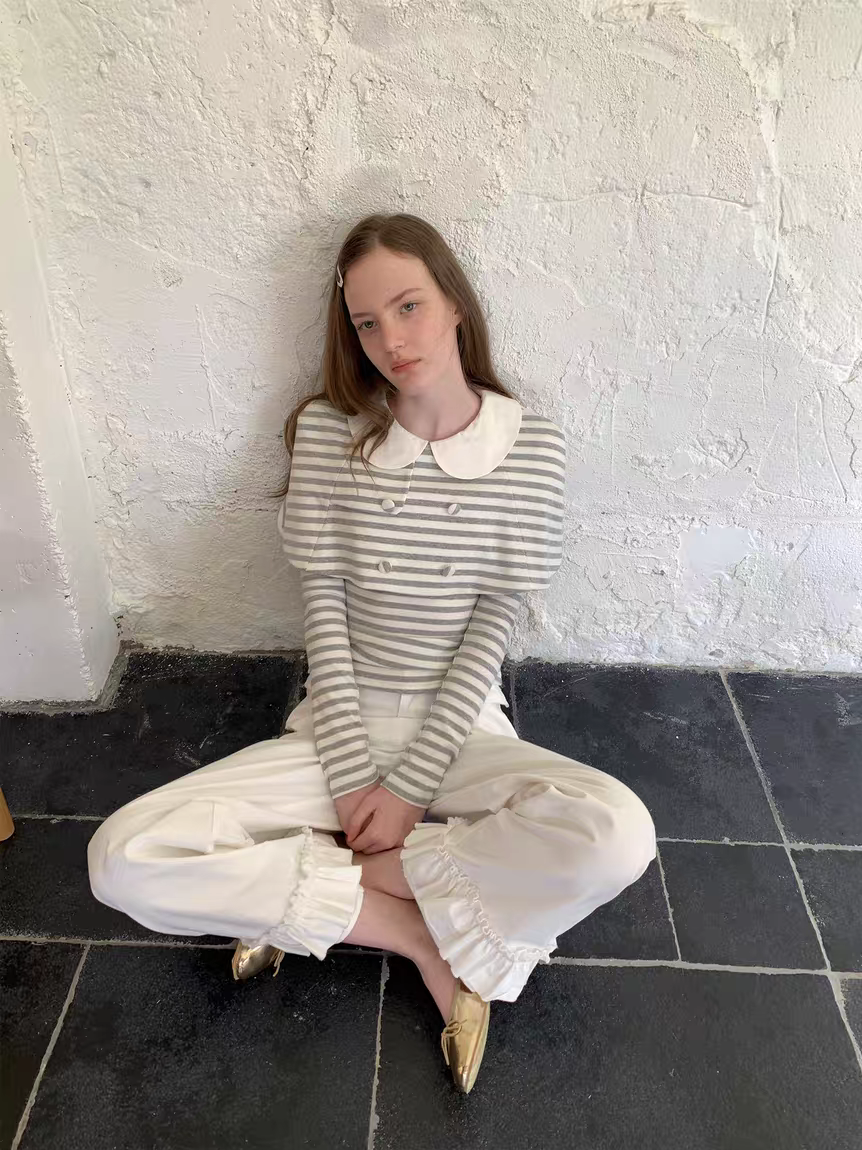 SOOMIE. Original Design Striped Cape Top with Peter Pan Collar