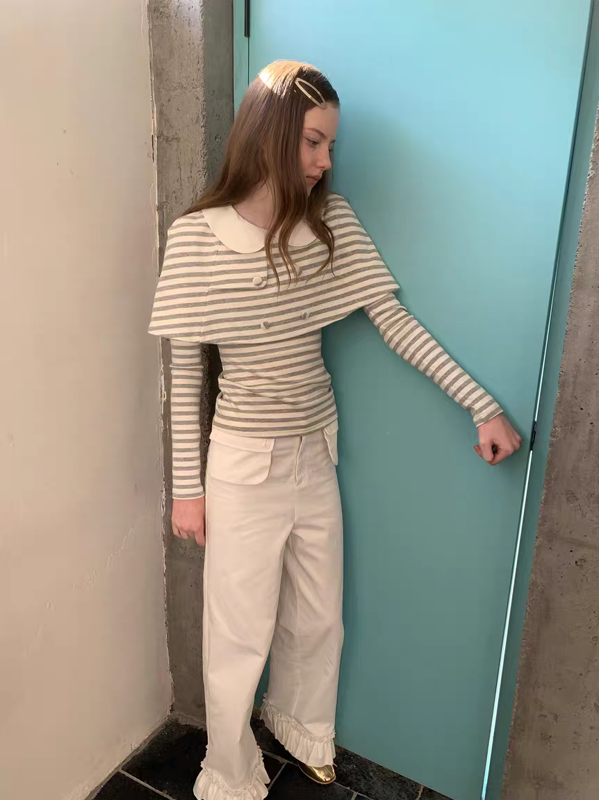 SOOMIE. Original Design Striped Cape Top with Peter Pan Collar