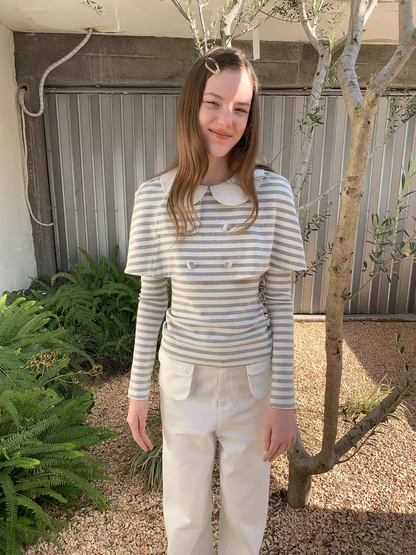 SOOMIE. Original Design Striped Cape Top with Peter Pan Collar