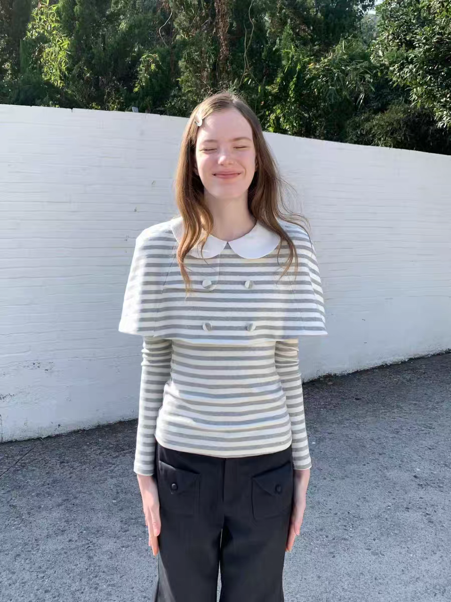 SOOMIE. Original Design Striped Cape Top with Peter Pan Collar