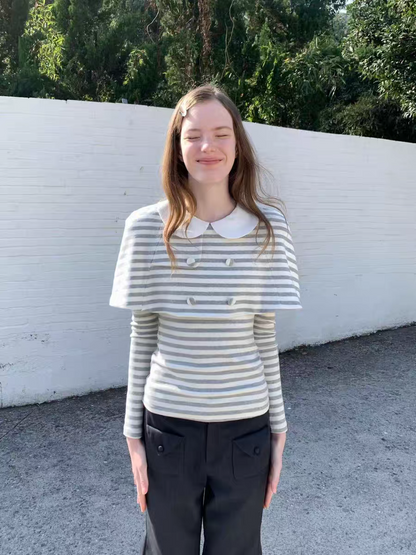 SOOMIE. Original Design Striped Cape Top with Peter Pan Collar