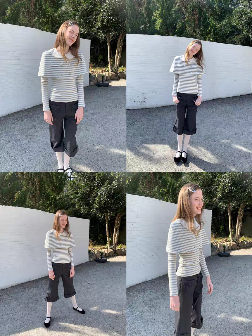 SOOMIE. Original Design Striped Cape Top with Peter Pan Collar