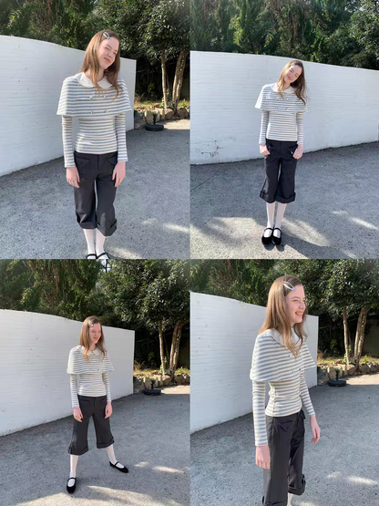 SOOMIE. Original Design Striped Cape Top with Peter Pan Collar