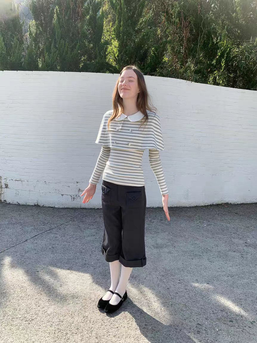 SOOMIE. Original Design Striped Cape Top with Peter Pan Collar