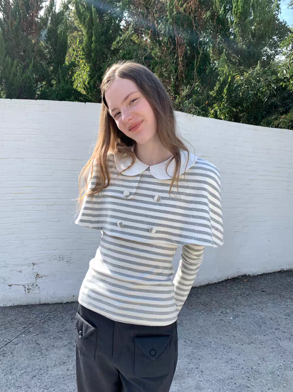 SOOMIE. Original Design Striped Cape Top with Peter Pan Collar