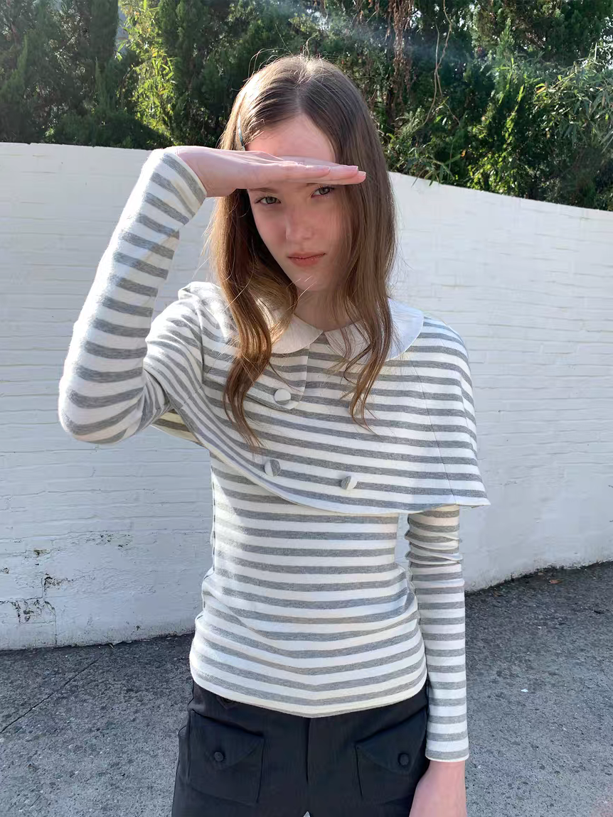 SOOMIE. Original Design Striped Cape Top with Peter Pan Collar