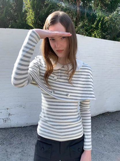 SOOMIE. Original Design Striped Cape Top with Peter Pan Collar