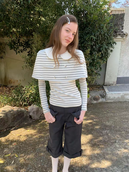 SOOMIE. Original Design Striped Cape Top with Peter Pan Collar