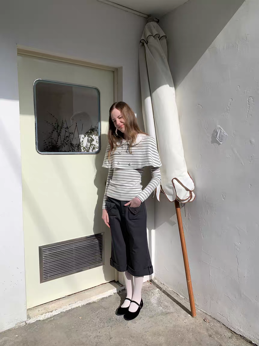 SOOMIE. Original Design Striped Cape Top with Peter Pan Collar