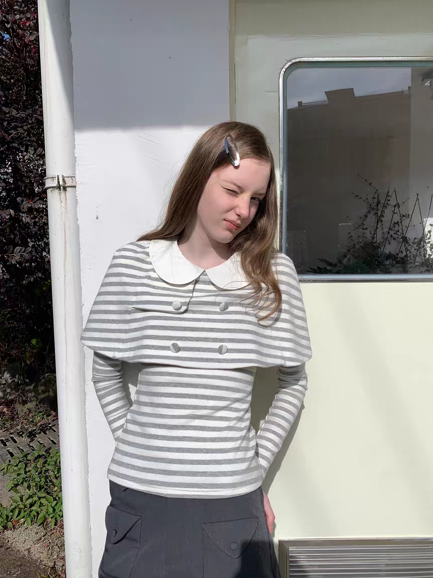 SOOMIE. Original Design Striped Cape Top with Peter Pan Collar