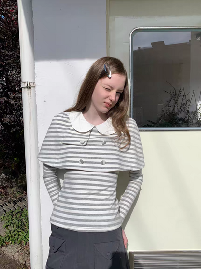 SOOMIE. Original Design Striped Cape Top with Peter Pan Collar