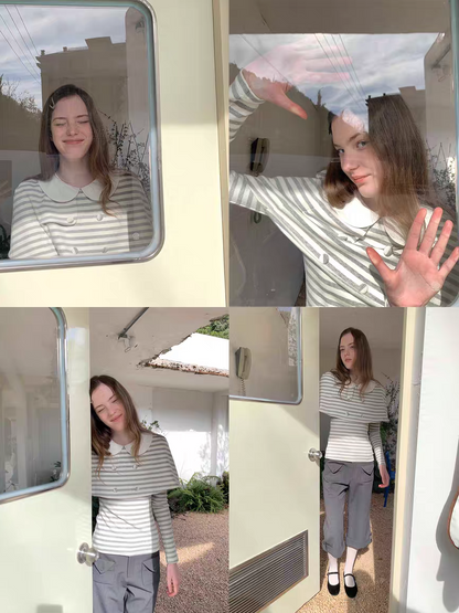 SOOMIE. Original Design Striped Cape Top with Peter Pan Collar