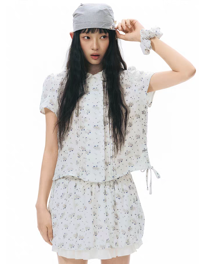 NAPSNAPS. Original Design Horse Print Shirt & Bubble Hem Skirt Set