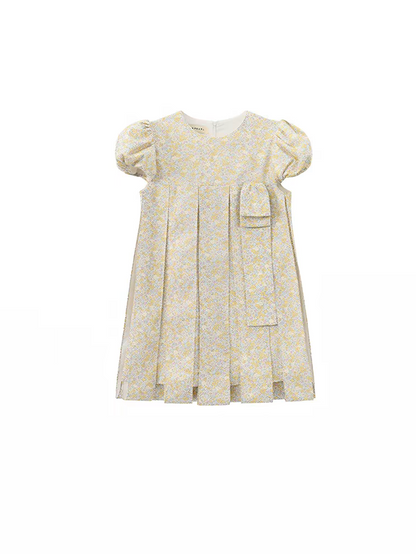 PER PEARL. Original Design Embroider Puff Sleeve Dress with Ribbon Details
