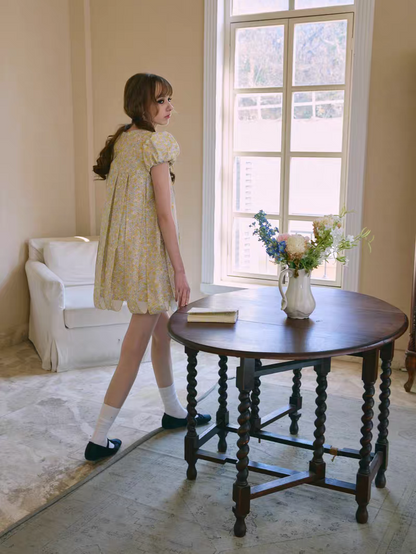 PER PEARL. Original Design Embroider Puff Sleeve Dress with Ribbon Details