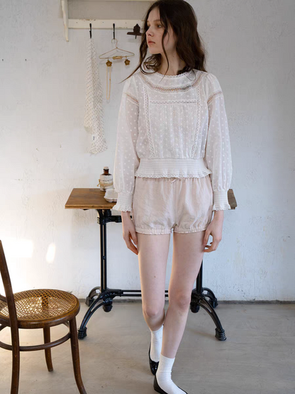 Kissgarnet. Original Design Cotton Linen Short Sleeve Top & Light Pink Shorts Set