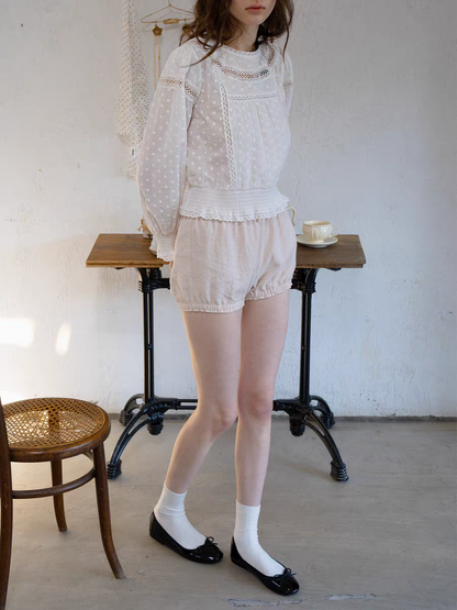 Kissgarnet. Original Design Cotton Linen Short Sleeve Top & Light Pink Shorts Set