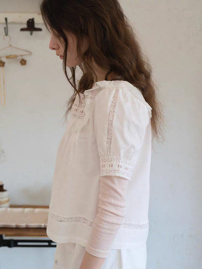 Kissgarnet. Original Design Cotton Linen Short Sleeve Top & Light Pink Shorts Set