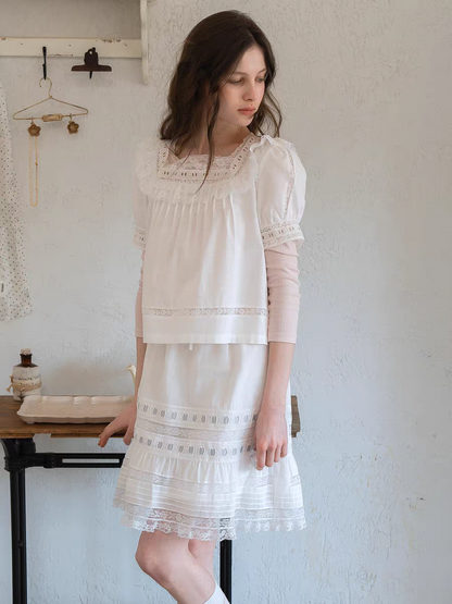 Kissgarnet. Original Design Cotton Linen Short Sleeve Top & Light Pink Shorts Set