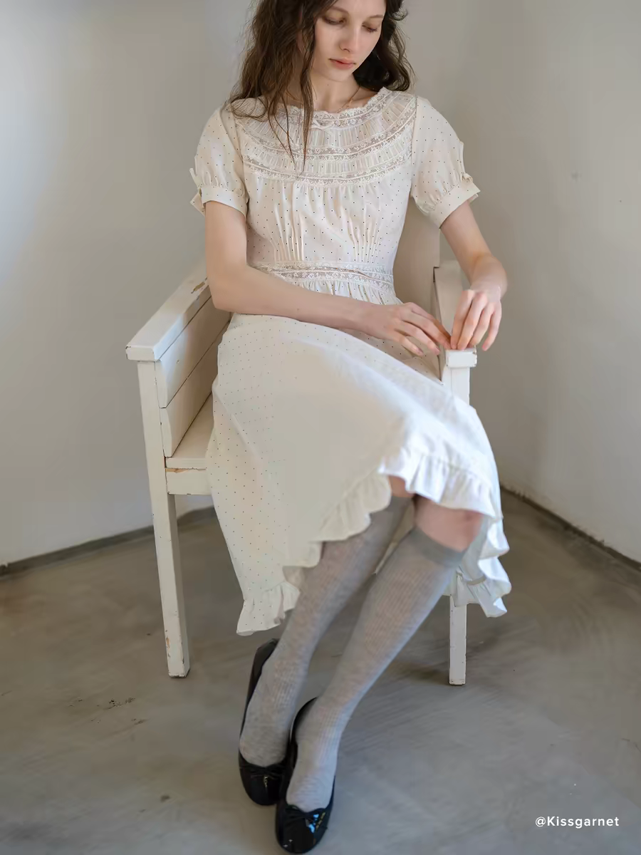 Kissgarnet. Original Design Polka Dot Cutout Lace Dress