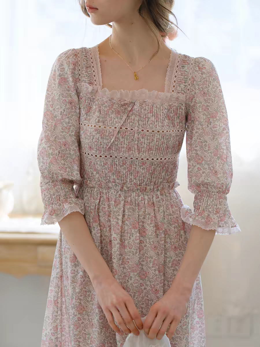 Kissgarnet. Original Design Rose Floral Dress & Embroidered Tie Front Cover-Up Set