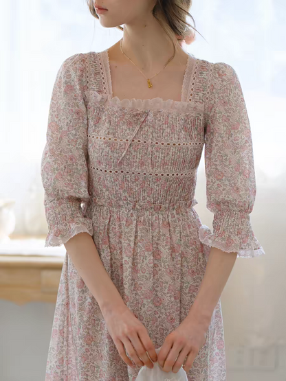 Kissgarnet. Original Design Rose Floral Dress & Embroidered Tie Front Cover-Up Set