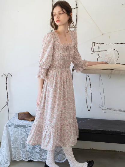 Kissgarnet. Original Design Rose Floral Dress & Embroidered Tie Front Cover-Up Set