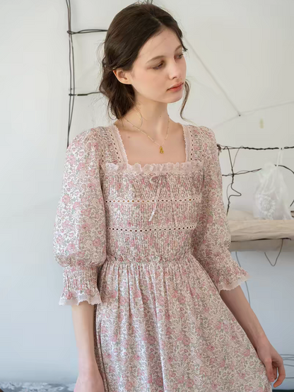 Kissgarnet. Original Design Rose Floral Dress & Embroidered Tie Front Cover-Up Set