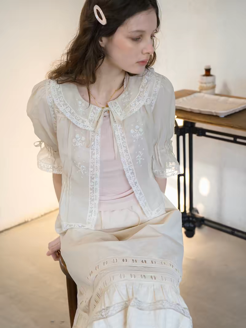 Kissgarnet. Original Design Rose Floral Dress & Embroidered Tie Front Cover-Up Set