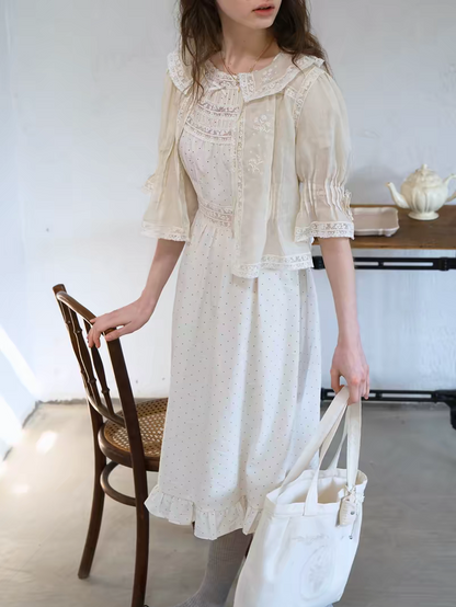 Kissgarnet. Original Design Rose Floral Dress & Embroidered Tie Front Cover-Up Set