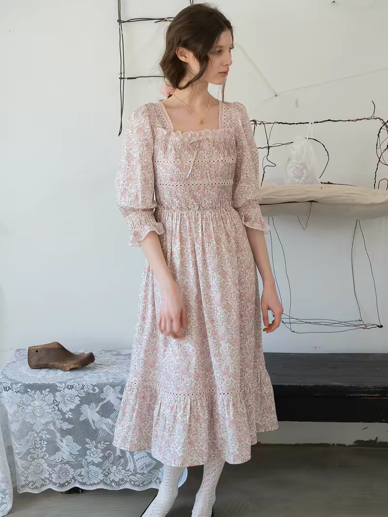 Kissgarnet. Original Design Rose Floral Dress & Embroidered Tie Front Cover-Up Set