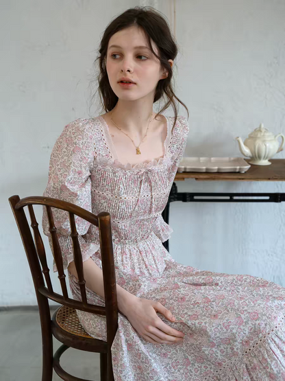 Kissgarnet. Original Design Rose Floral Dress & Embroidered Tie Front Cover-Up Set