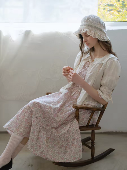Kissgarnet. Original Design Rose Floral Dress & Embroidered Tie Front Cover-Up Set