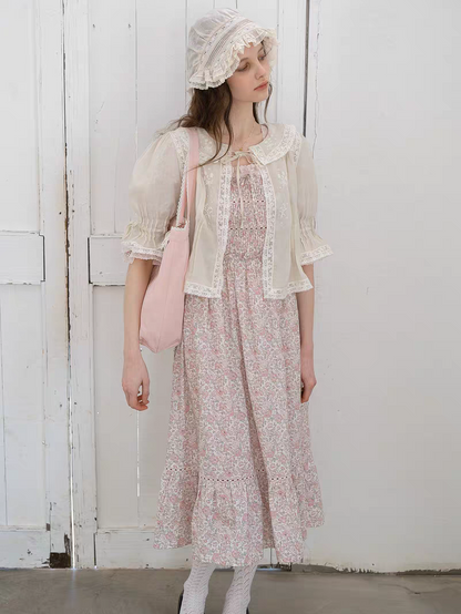 Kissgarnet. Original Design Rose Floral Dress & Embroidered Tie Front Cover-Up Set