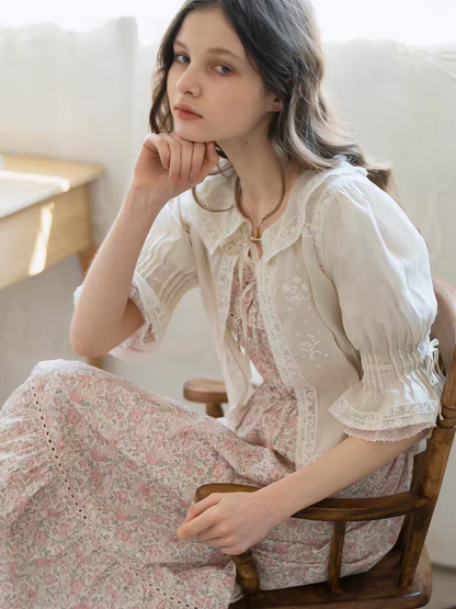 Kissgarnet. Original Design Rose Floral Dress & Embroidered Tie Front Cover-Up Set